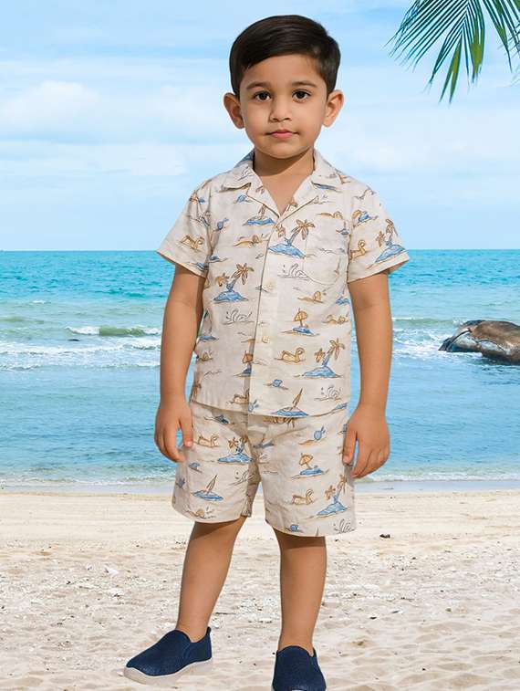 boys printed shirt and shorts co-ord set