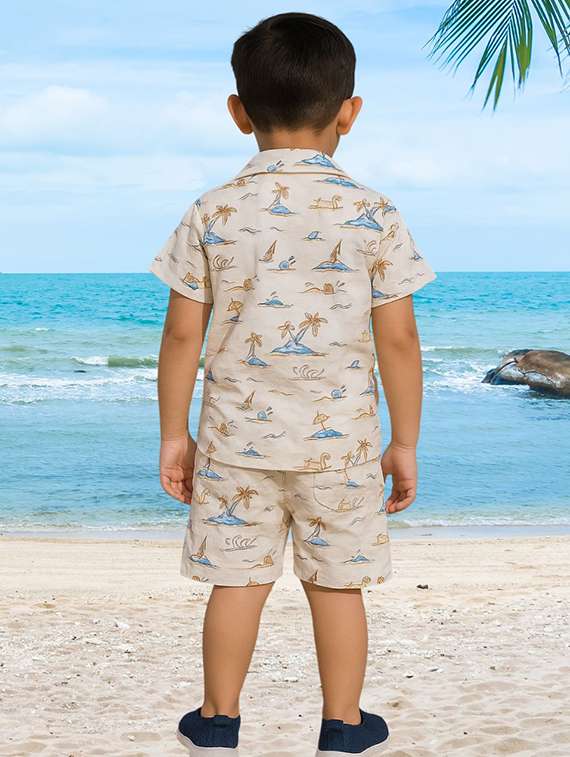 boys printed shirt and shorts co-ord set - 22072811 -  Standard Image - 1