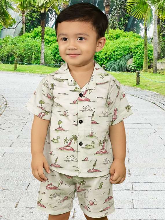 boys printed shirt & shorts co-ords set - 22072812 -  Standard Image - 1