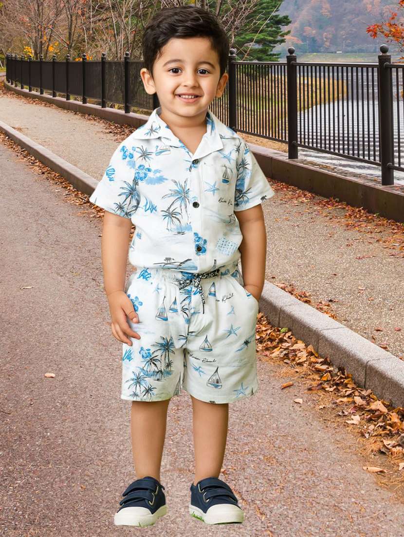 boys printed shirt & shorts co-ords set