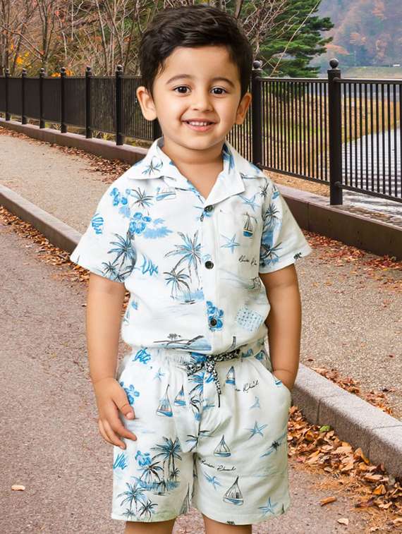 boys printed shirt & shorts co-ords set - 22072813 -  Standard Image - 1