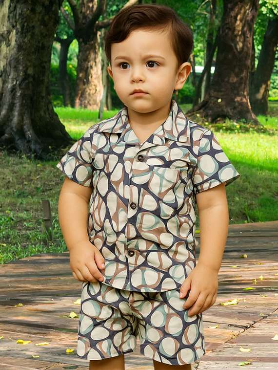 boys printed shirt & shorts co-ords set - 22072816 -  Standard Image - 1