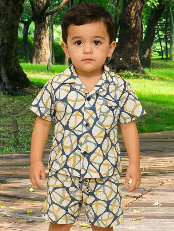 boys printed shirt & shorts co-ords set - 22072818 -  Standard Image - 1