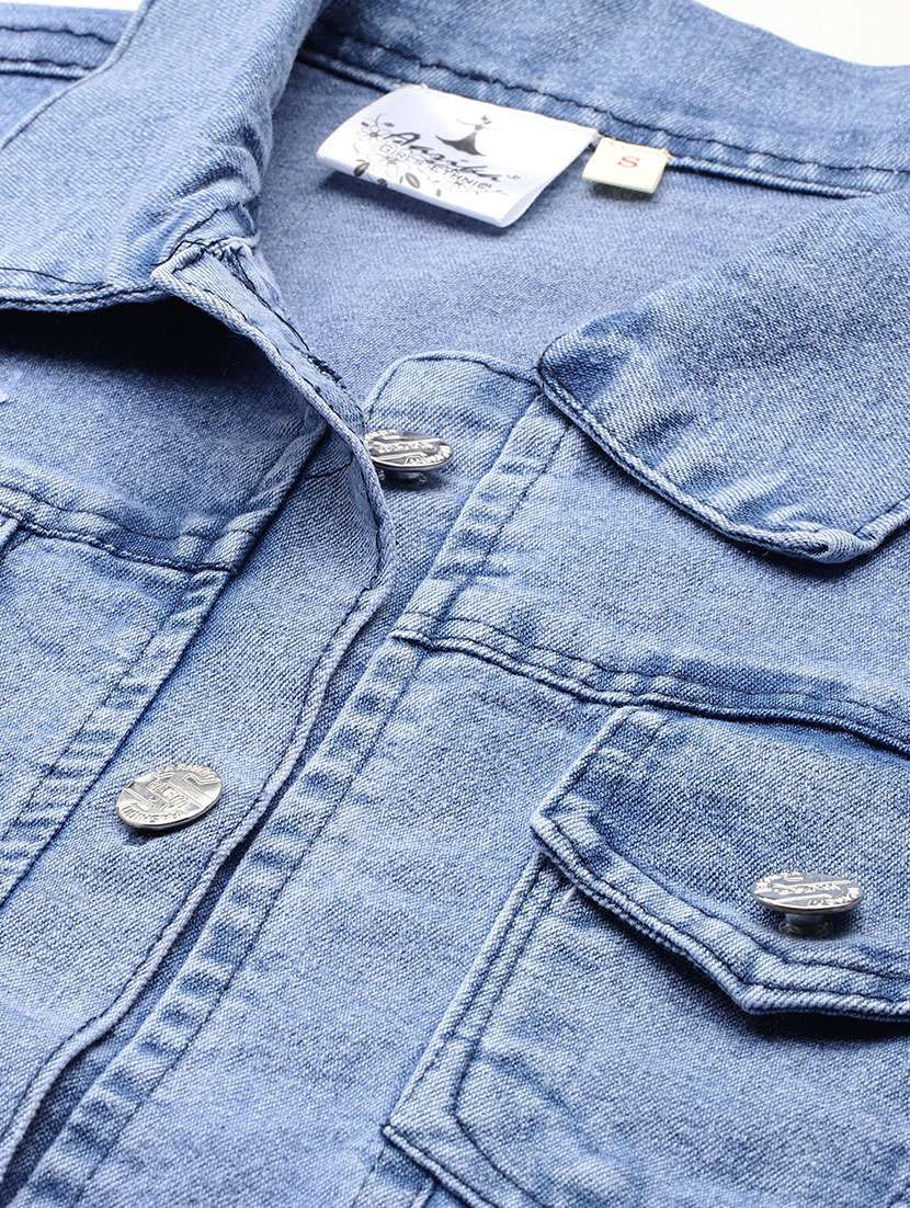 women solid long sleeve denim jacket - 22072823 - Standard Image - 4