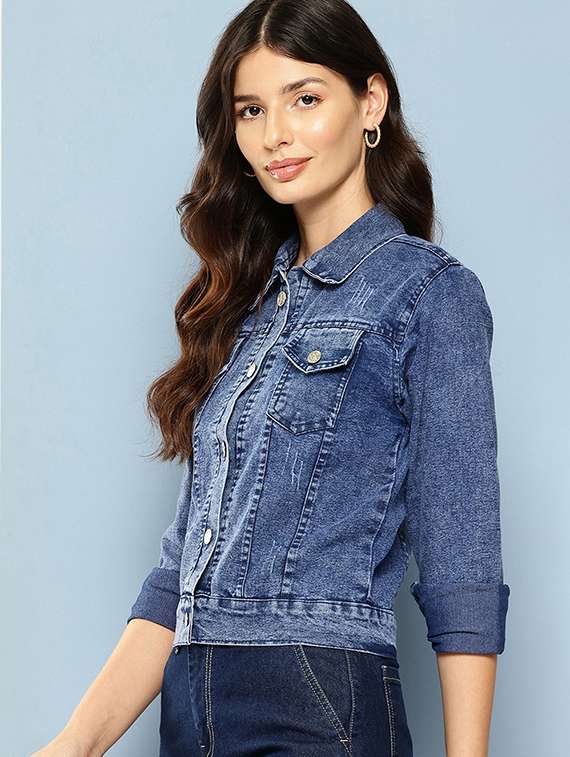 women solid long sleeve denim jacket - 22072824 -  Standard Image - 1
