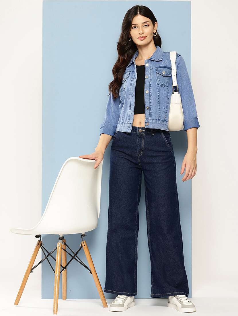 women solid long sleeve collared denim jacket - 22072834 -  Standard Image - 4