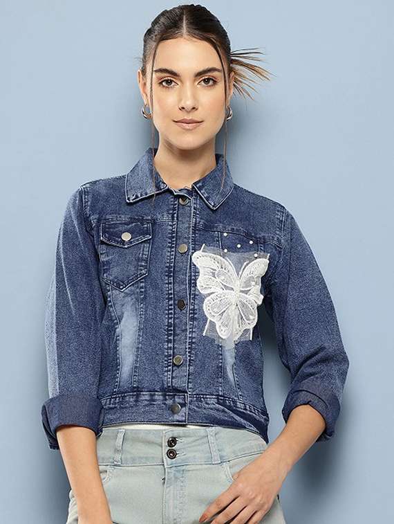 women long sleeve collared denim jacket - 22072837 -  Standard Image - 1