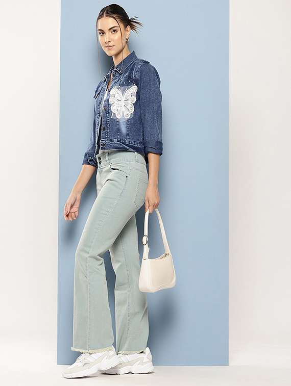 women long sleeve collared denim jacket - 22072837 - Standard Image - 4