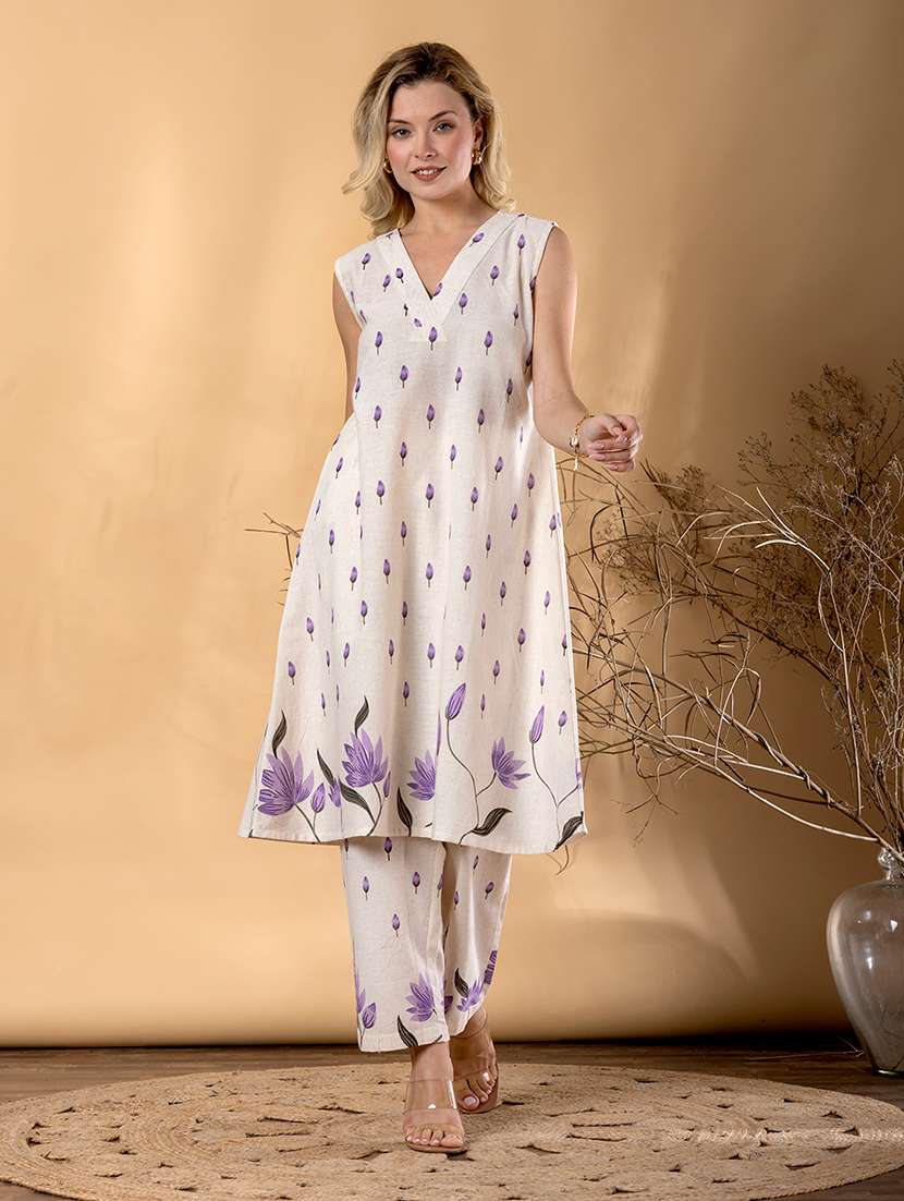 women floral printed sleeveless kurta pant set - 22072868 -  Standard Image - 1