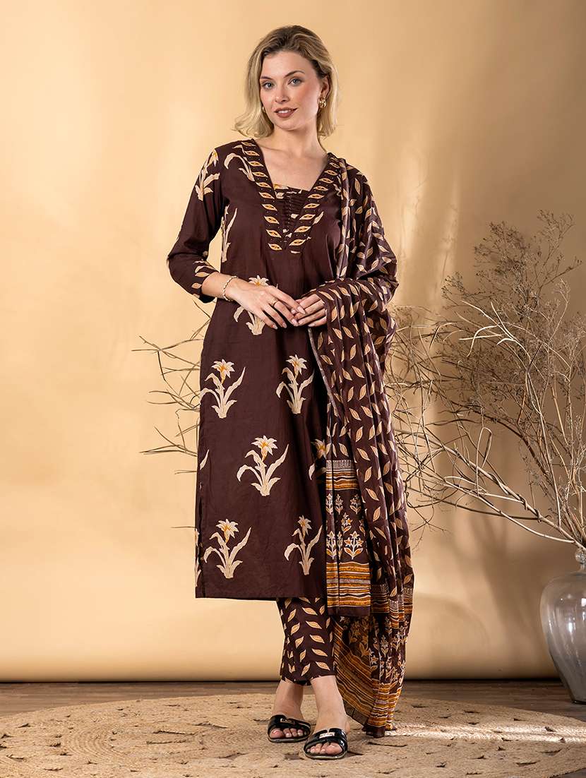 women printed three quarter sleeve kurta pant with dupatta set - 22072869 -  Standard Image - 1