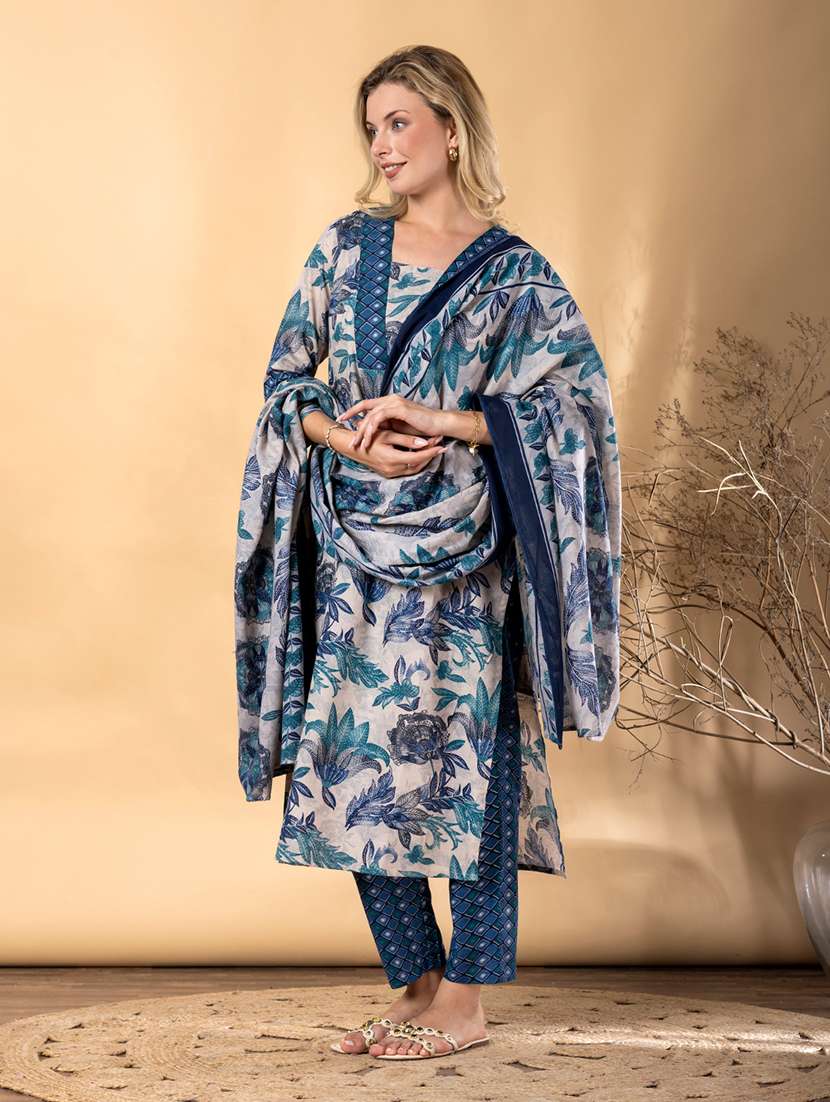 women floral printed three quarter sleeve kurta pant with dupatta set - 22072871 -  Standard Image - 1
