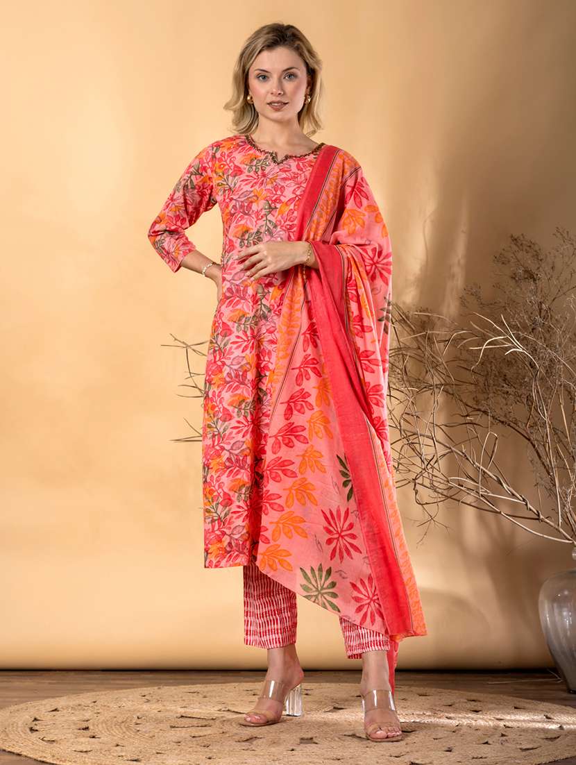 women printed three quarter sleeve kurta pant with dupatta set - 22072872 -  Standard Image - 1