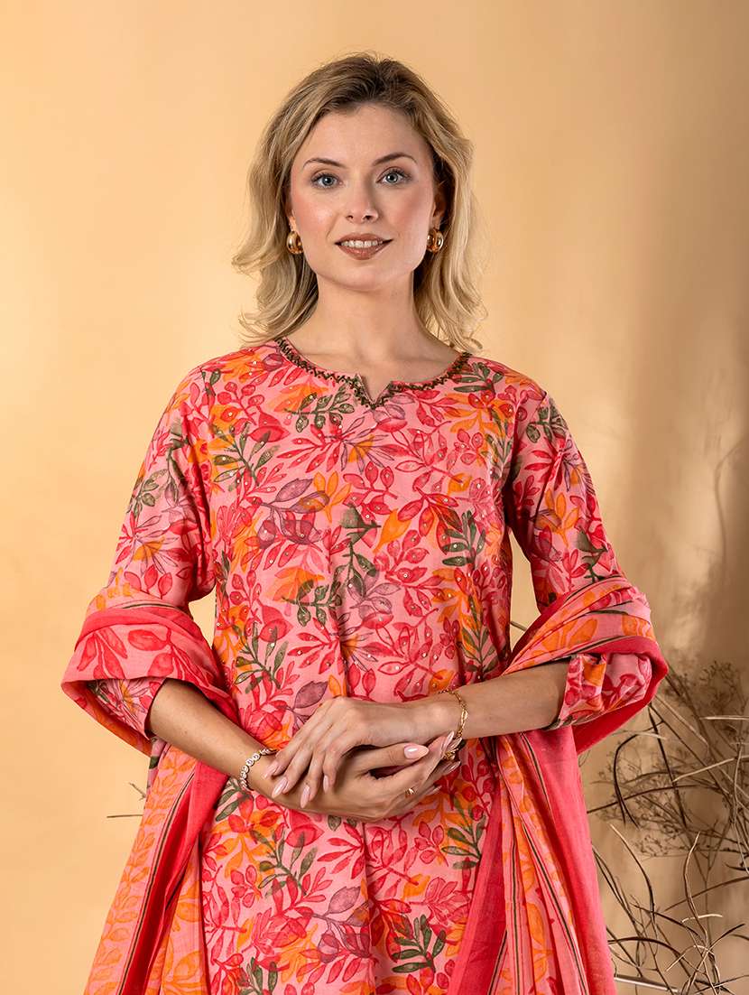 women printed three quarter sleeve kurta pant with dupatta set - 22072872 -  Standard Image - 4