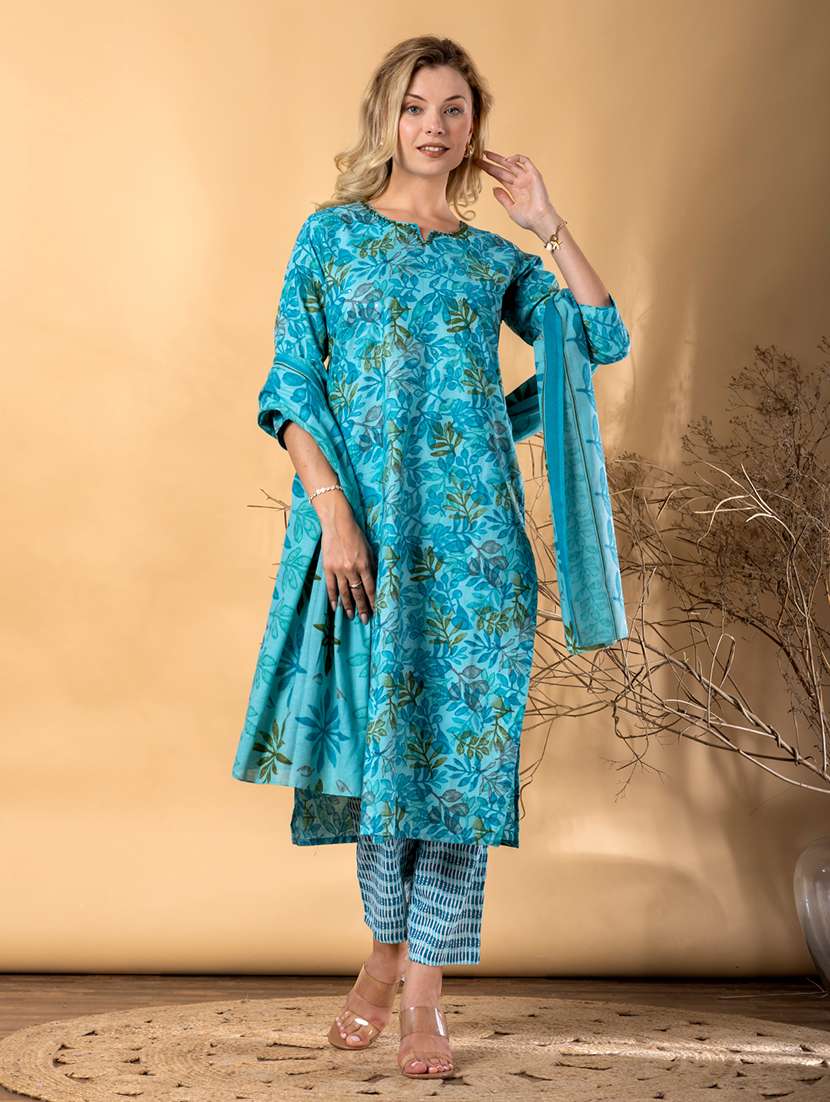 women printed three quarter sleeve kurta pant with dupatta set - 22072873 -  Standard Image - 1