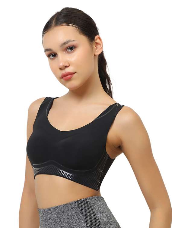 women black solid lightly padded sports bra - 22072897 -  Standard Image - 1