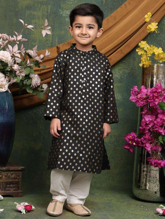 boys self designed long sleeve kurta and pyjama set