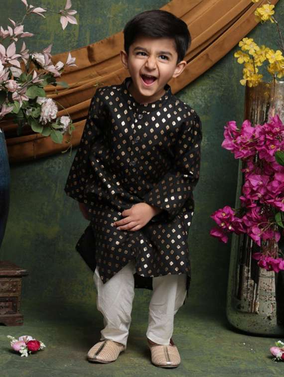 boys self designed long sleeve kurta and pyjama set - 22072901 - Standard Image - 1