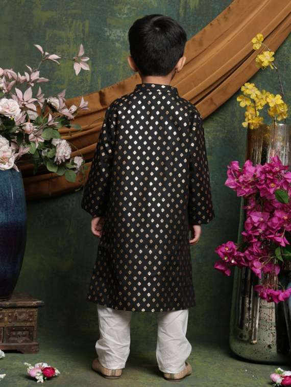 boys self designed long sleeve kurta and pyjama set - 22072901 - Standard Image - 4