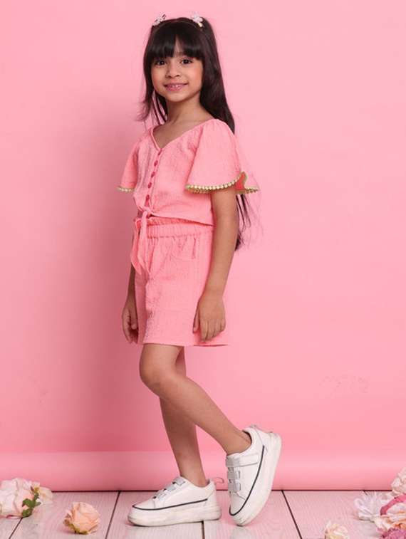 peach polyester shirt & trouser set coord - 22072923 -  Standard Image - 1