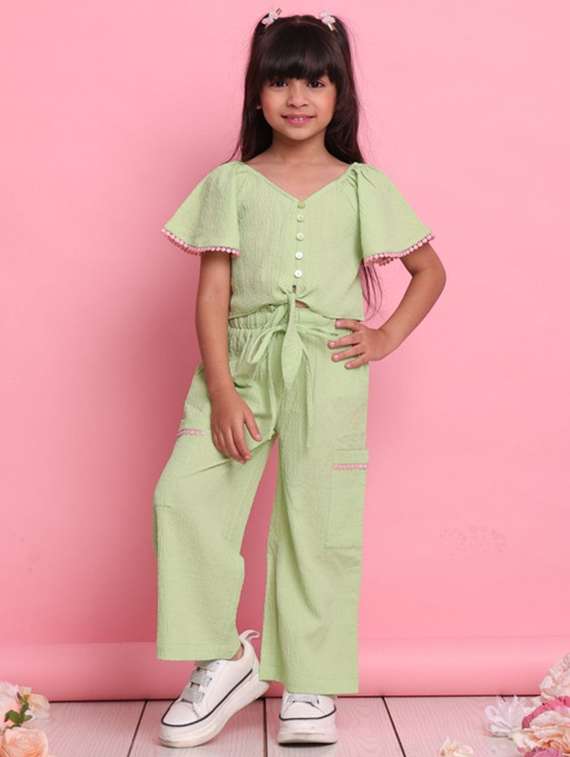 green polyester shirt & trouser set coord