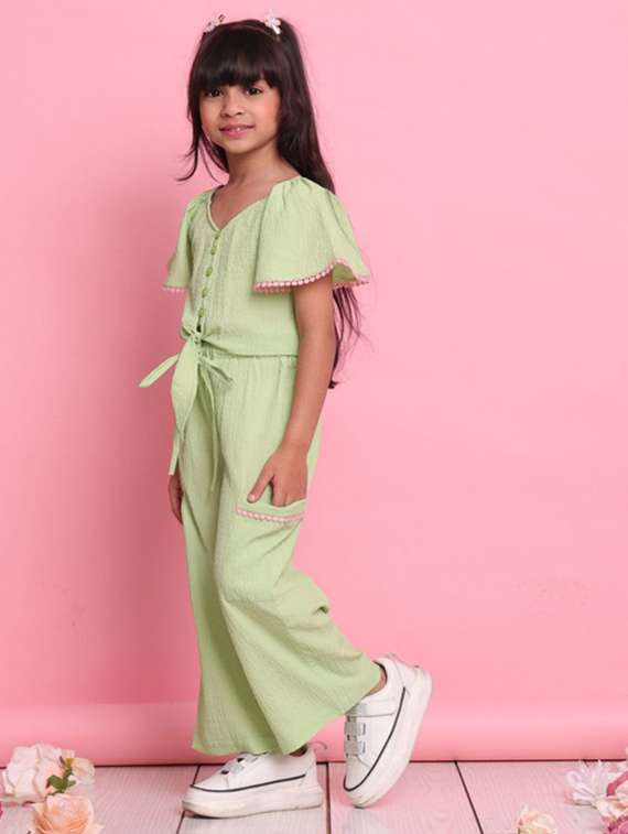 green polyester shirt & trouser set coord - 22072927 -  Standard Image - 1