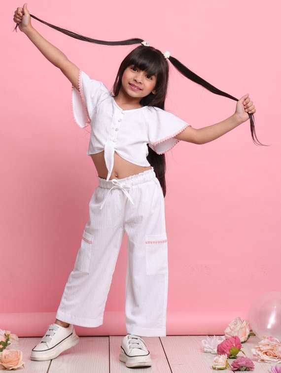 white polyester shirt & trouser set coords - 22072938 - Standard Image - 1