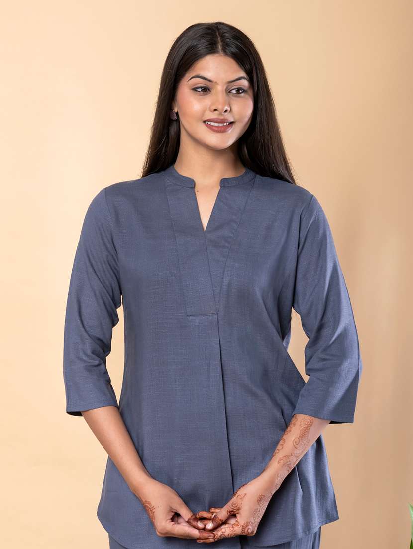 women solid three quarter sleeve ethnic co-ord set - 22072944 -  Standard Image - 4