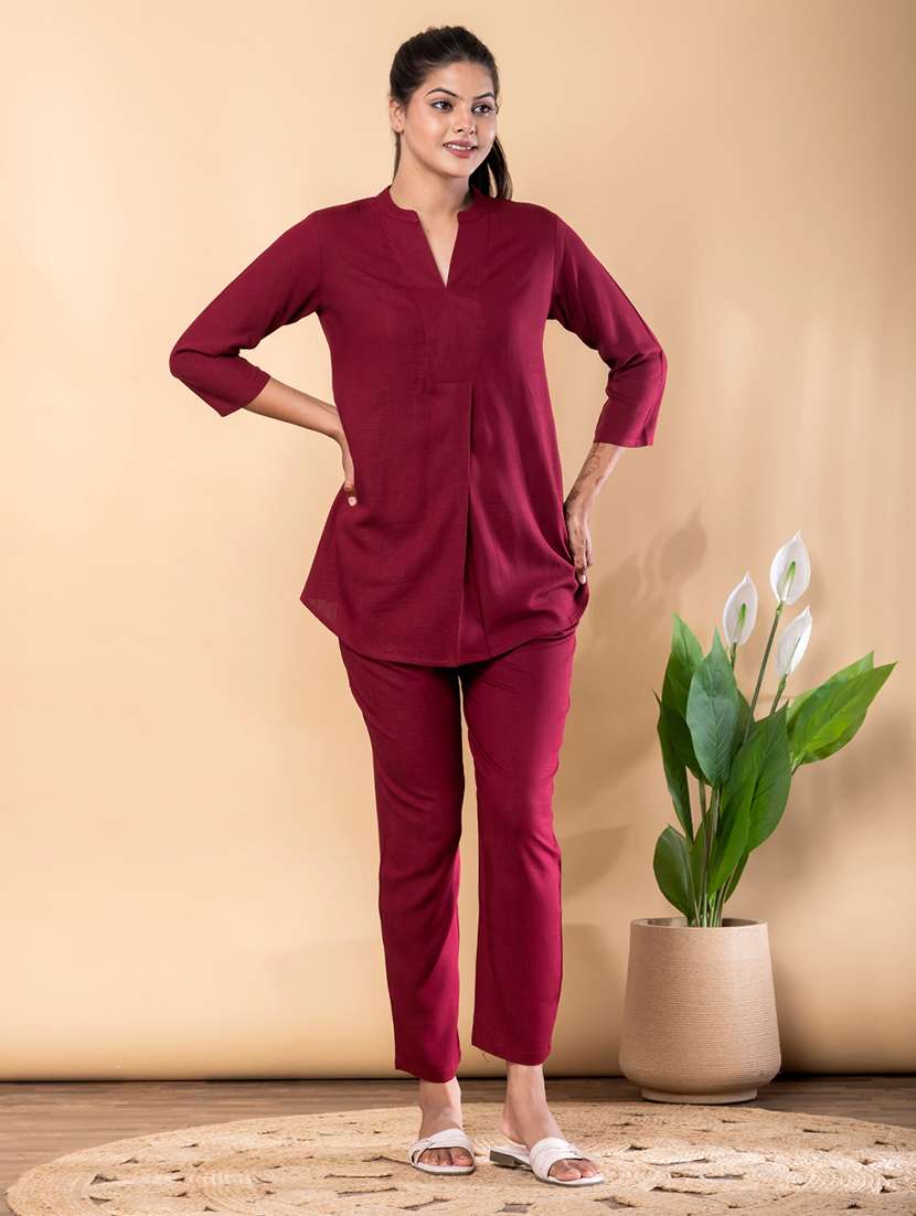 women solid three quarter sleeve ethnic co-ord set - 22072945 -  Standard Image - 1