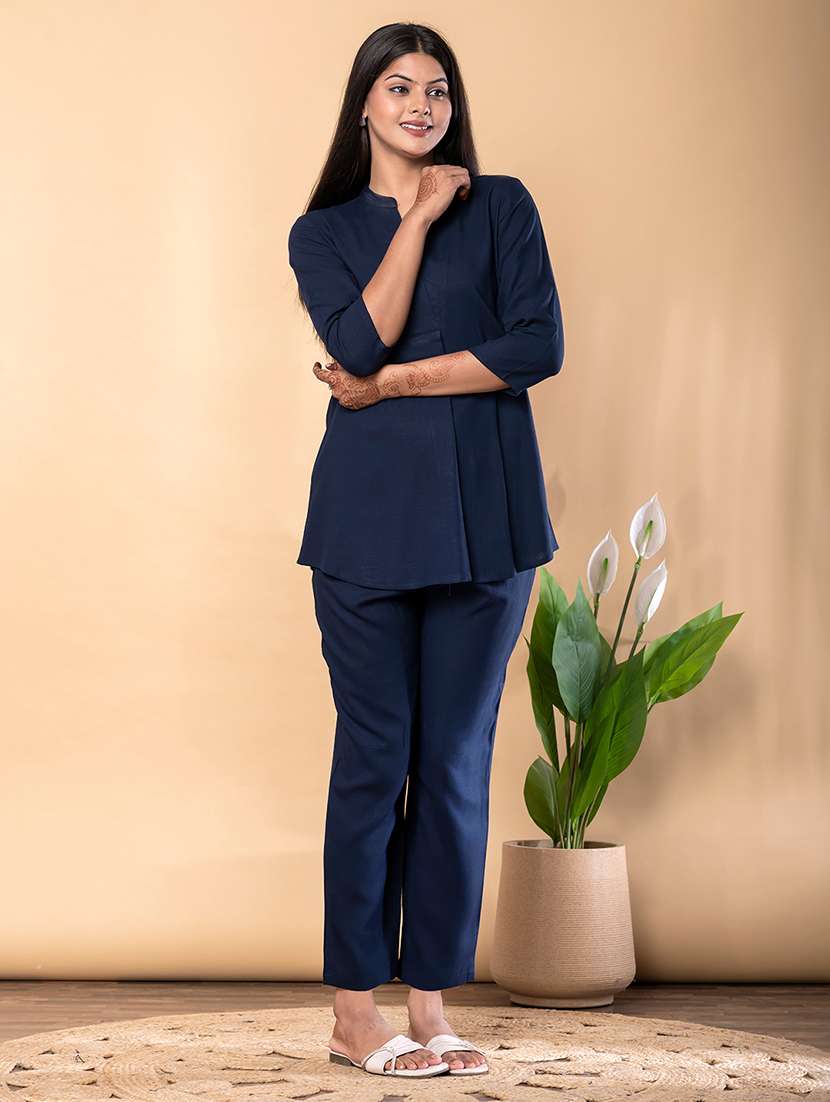 women solid three quarter sleeve ethnic co-ord set - 22072946 - Standard Image - 1