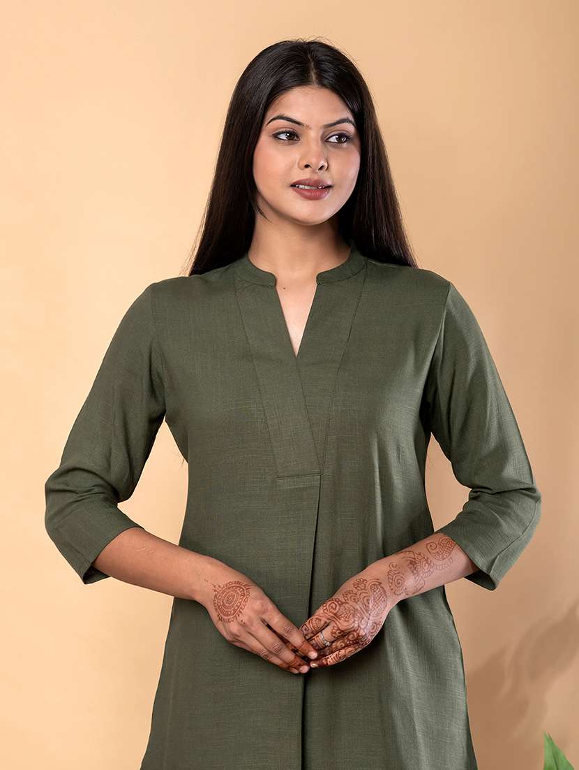 women solid three quarter sleeve ethnic co-ord set - 22072947 -  Standard Image - 4