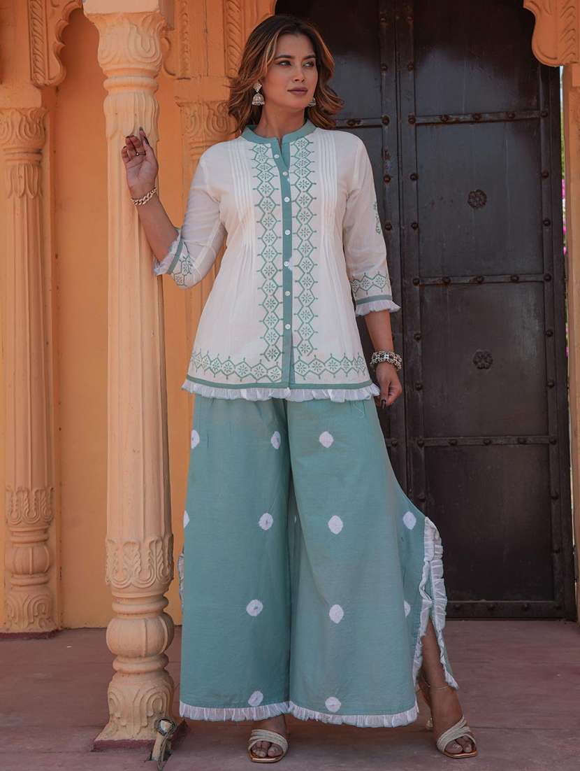 women three quarter sleeve ethnic co-ord set - 22072955 - Standard Image - 1