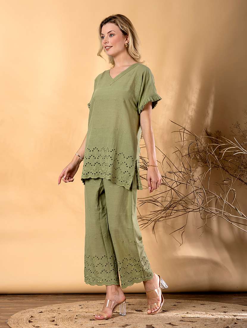 women short sleeve schiffli detailed ethnic co-ord set - 22072957 -  Standard Image - 1