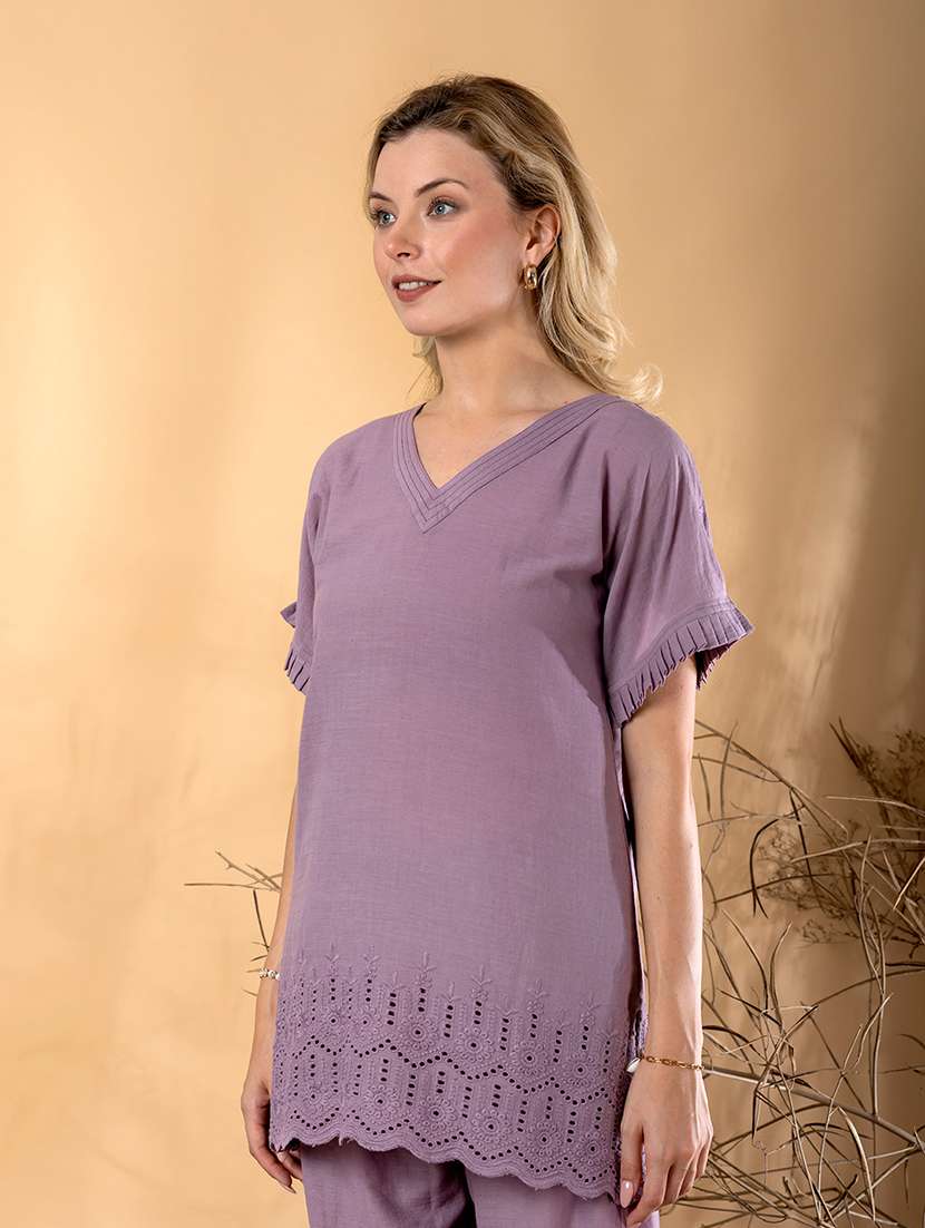 women short sleeve schiffli detailed ethnic co-ord set - 22072958 -  Standard Image - 4