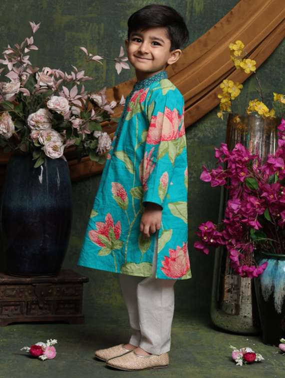 boys floral printed long sleeve kurta and pyjama set - 22072970 - Standard Image - 1