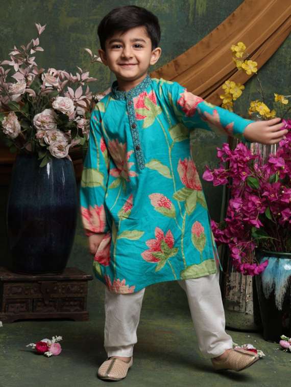 boys floral printed long sleeve kurta and pyjama set - 22072970 - Standard Image - 4