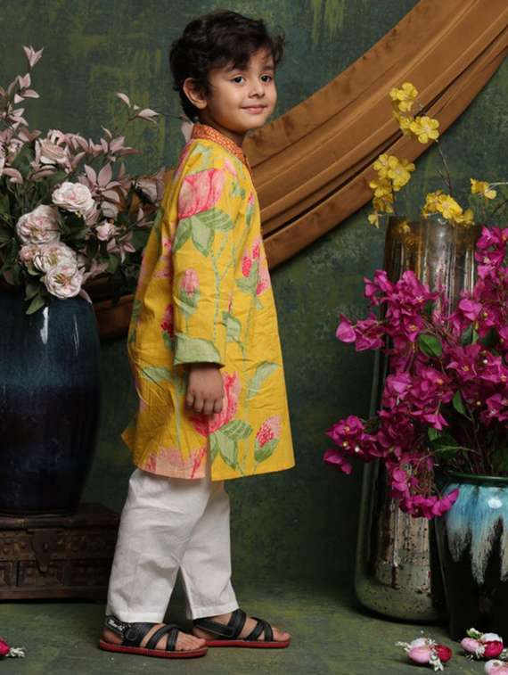 boys floral printed long sleeve kurta and pyjama set - 22072971 -  Standard Image - 1
