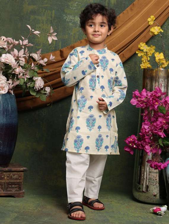 boys printed long sleeve kurta and pyjama set - 22072972 -  Standard Image - 1