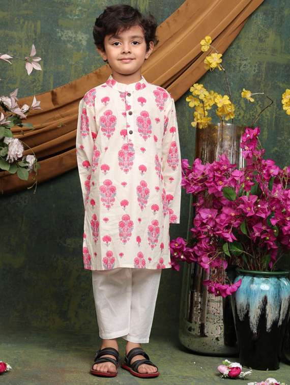 boys printed long sleeve kurta and pyjama set - 22072973 -  Standard Image - 1