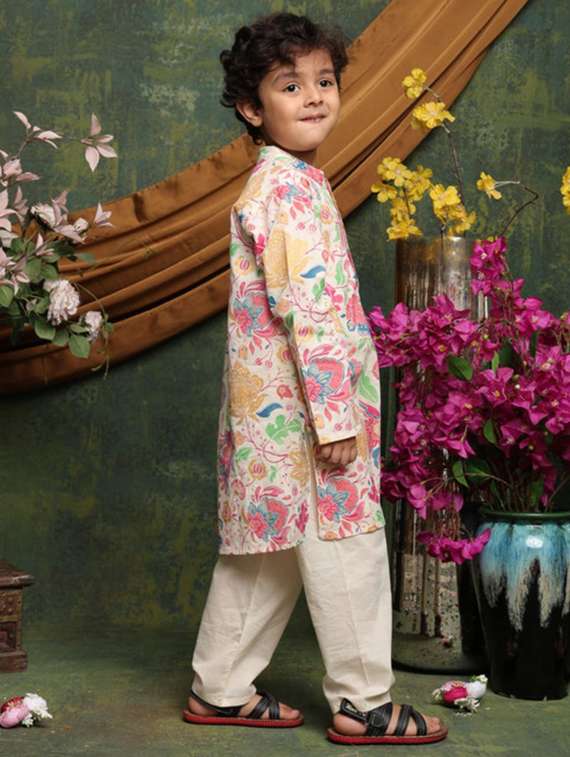 boys floral printed long sleeve kurta and pyjama set - 22072974 -  Standard Image - 1
