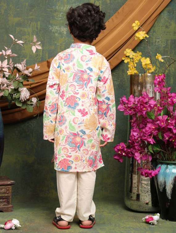 boys floral printed long sleeve kurta and pyjama set - 22072974 - Standard Image - 4