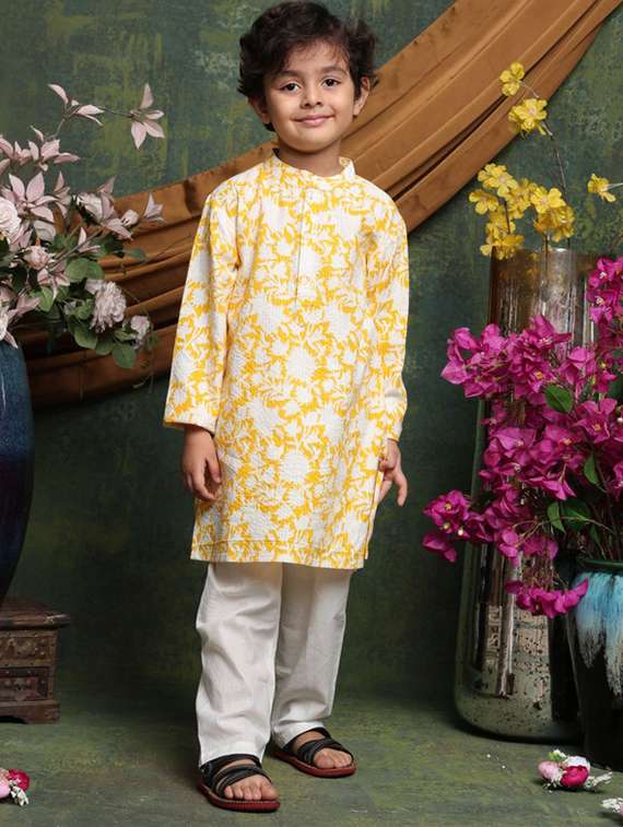 boys floral printed long sleeve kurta and pyjama set - 22072975 -  Standard Image - 1
