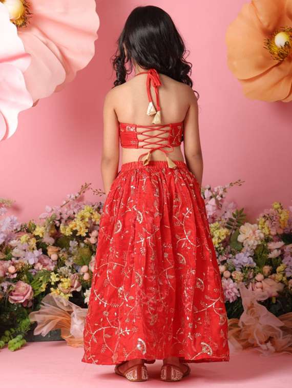 Girls Embroidered Sleveeless Lehenga Choli Set