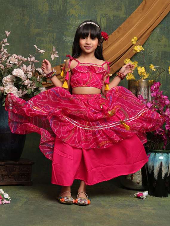 girls bandhani print sleveeless lehenga choli set - 22072989 - Standard Image - 1