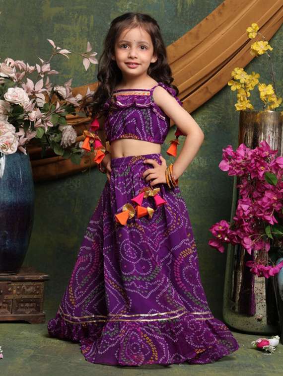 girls bandhani print sleveeless lehenga choli set - 22072990 -  Standard Image - 1