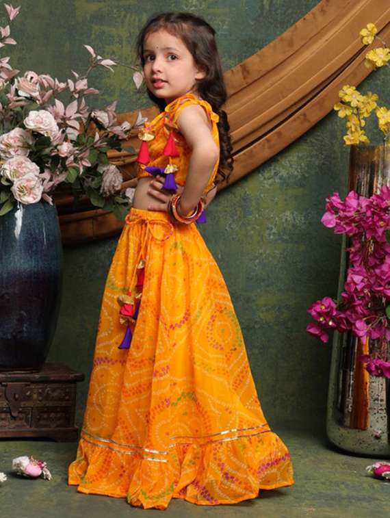 girls bandhani print sleveeless lehenga choli set - 22072992 -  Standard Image - 1