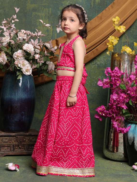 girls bandhnai print sleveeless lehenga choli set - 22072994 - Standard Image - 1