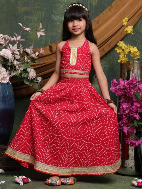 girls bandhnai print sleveeless lehenga choli set - 22072995 -  Standard Image - 0
