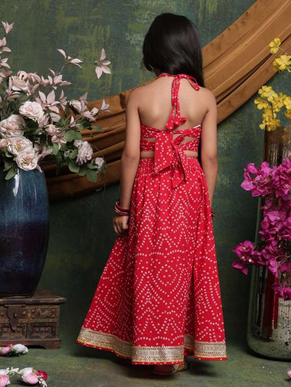 girls bandhnai print sleveeless lehenga choli set - 22072995 - Standard Image - 4