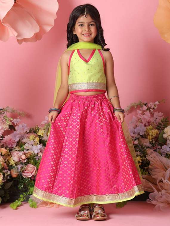 girls self designed sleveeless lehenga choli set - 22073004 - Standard Image - 1