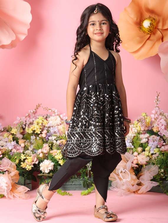 girls sequined sleeveless kurta and dhoti set - 22073005 -  Standard Image - 1